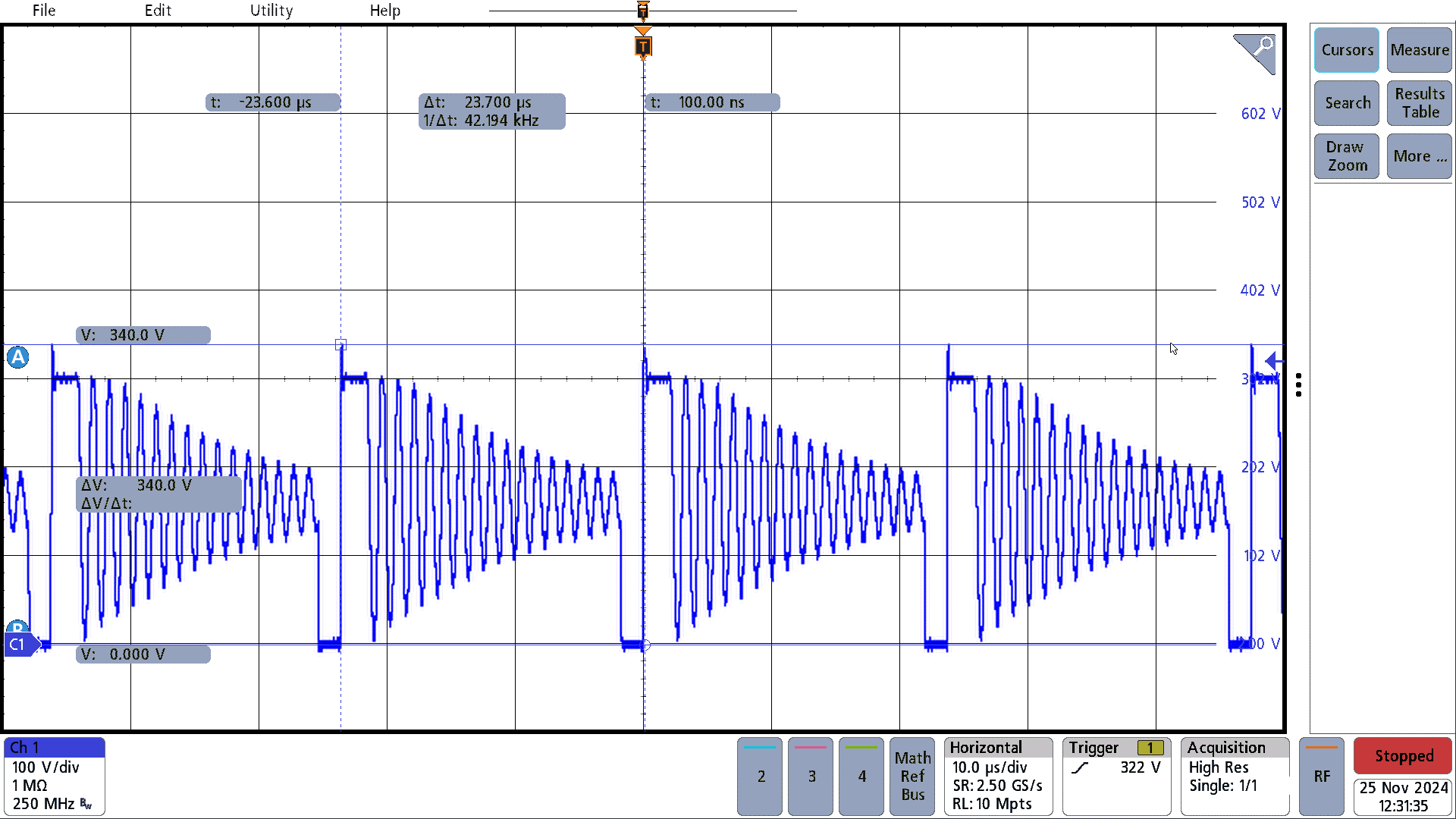 PMP41145 115VAC, 20V, 0.32A 10%
                        Load, Vds_pri, fsw = 42kHz