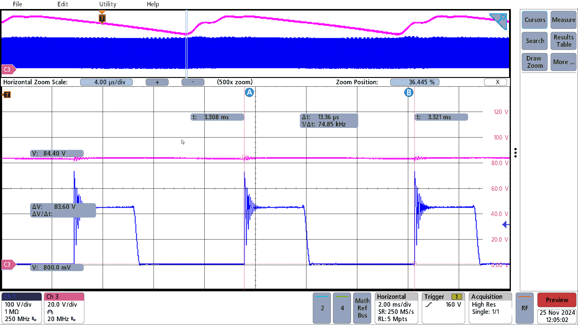 PMP41145 90VAC, Full Load, Vds_pri,
                        Vbus Valley 83V