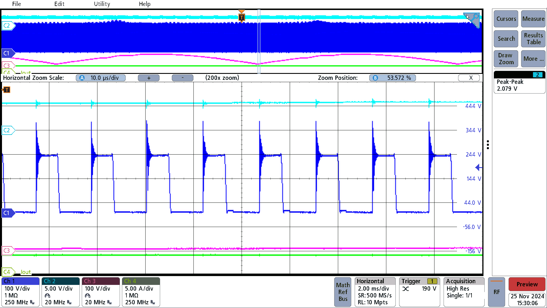 PMP41145 VCC Voltage, 90VAC, Full
                        Load, Zoom in at VBUS Valley