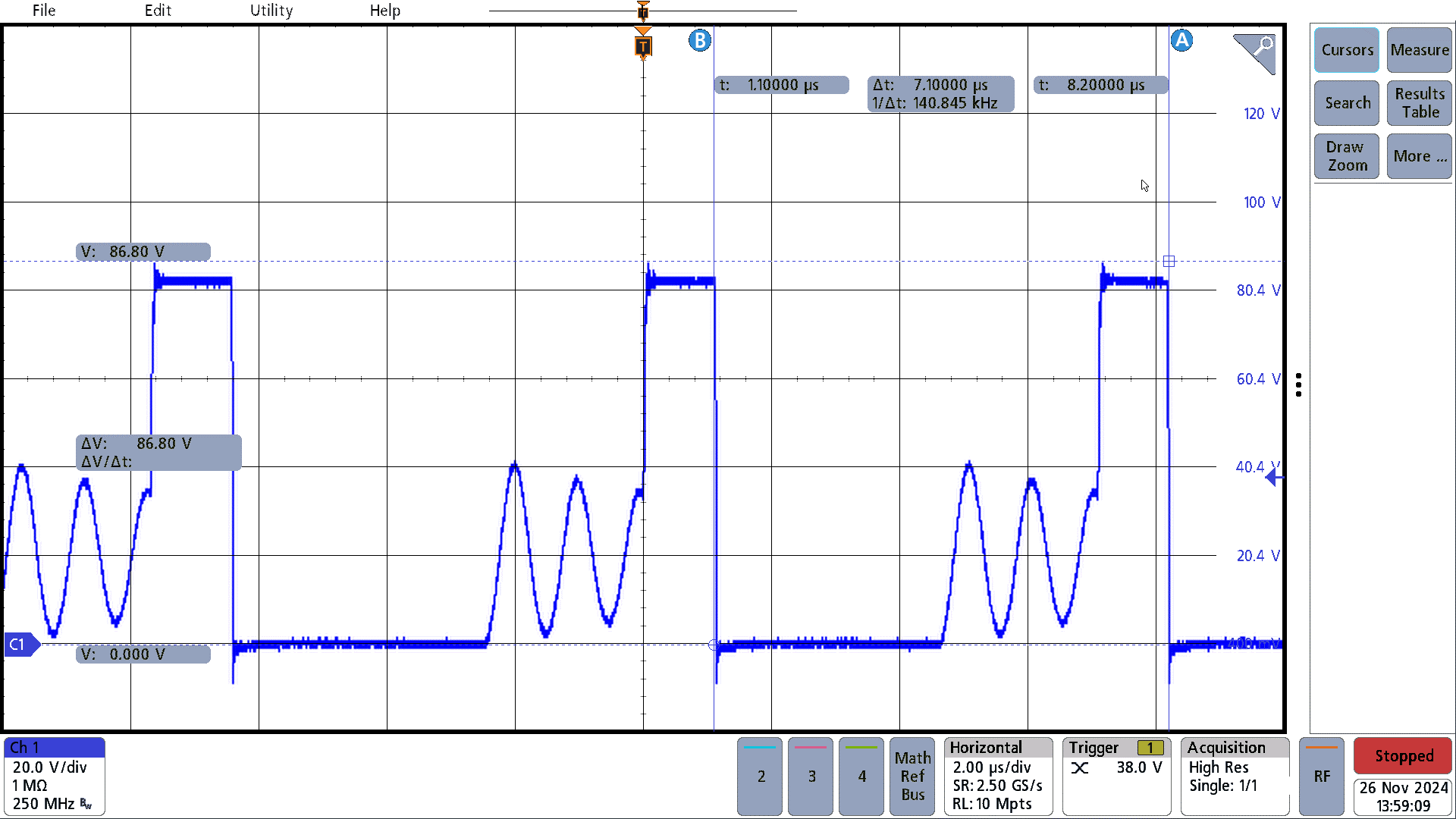 PMP41145 264VAC, Full Load, Vds on
                        Synchronous Rectifier 86.8V