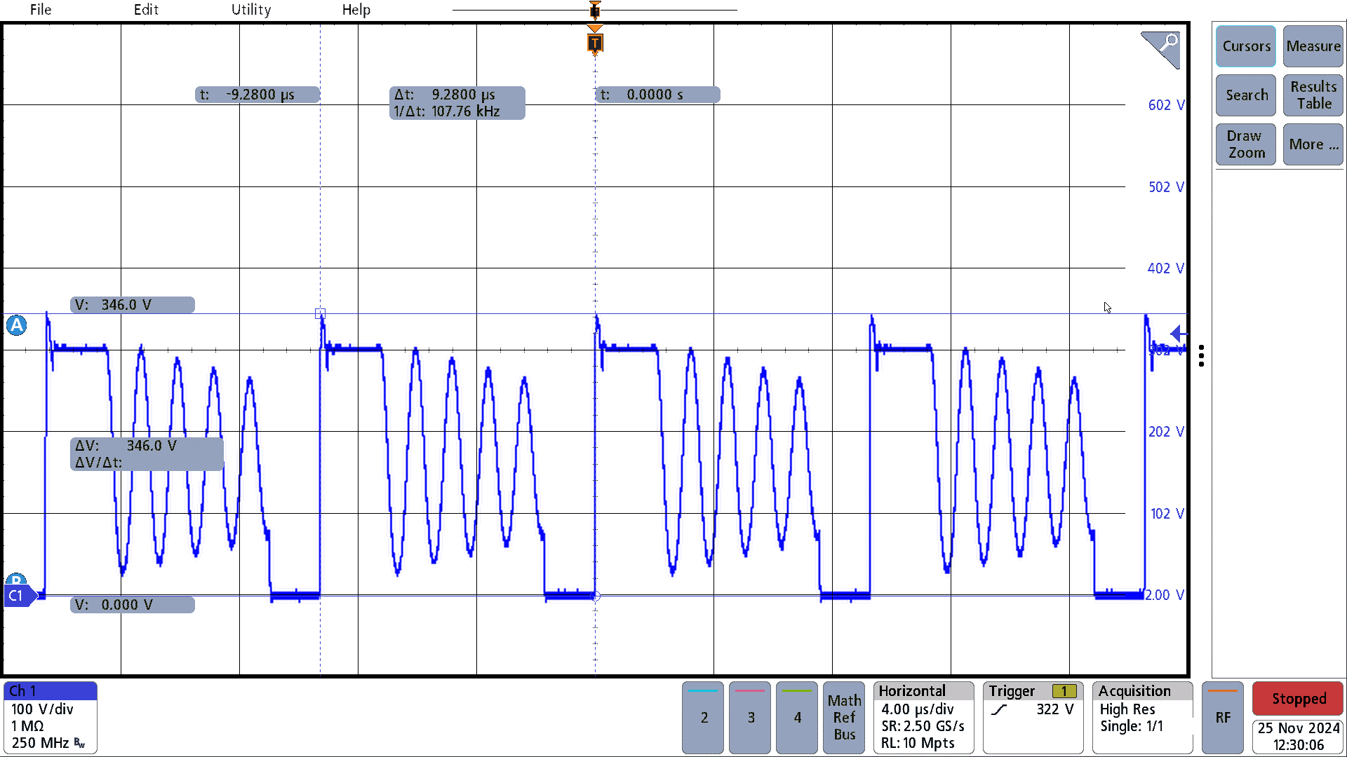 PMP41145 115VAC, 20V, 0.82A 25%
                        Load, Vds_pri, fsw = 107kHz