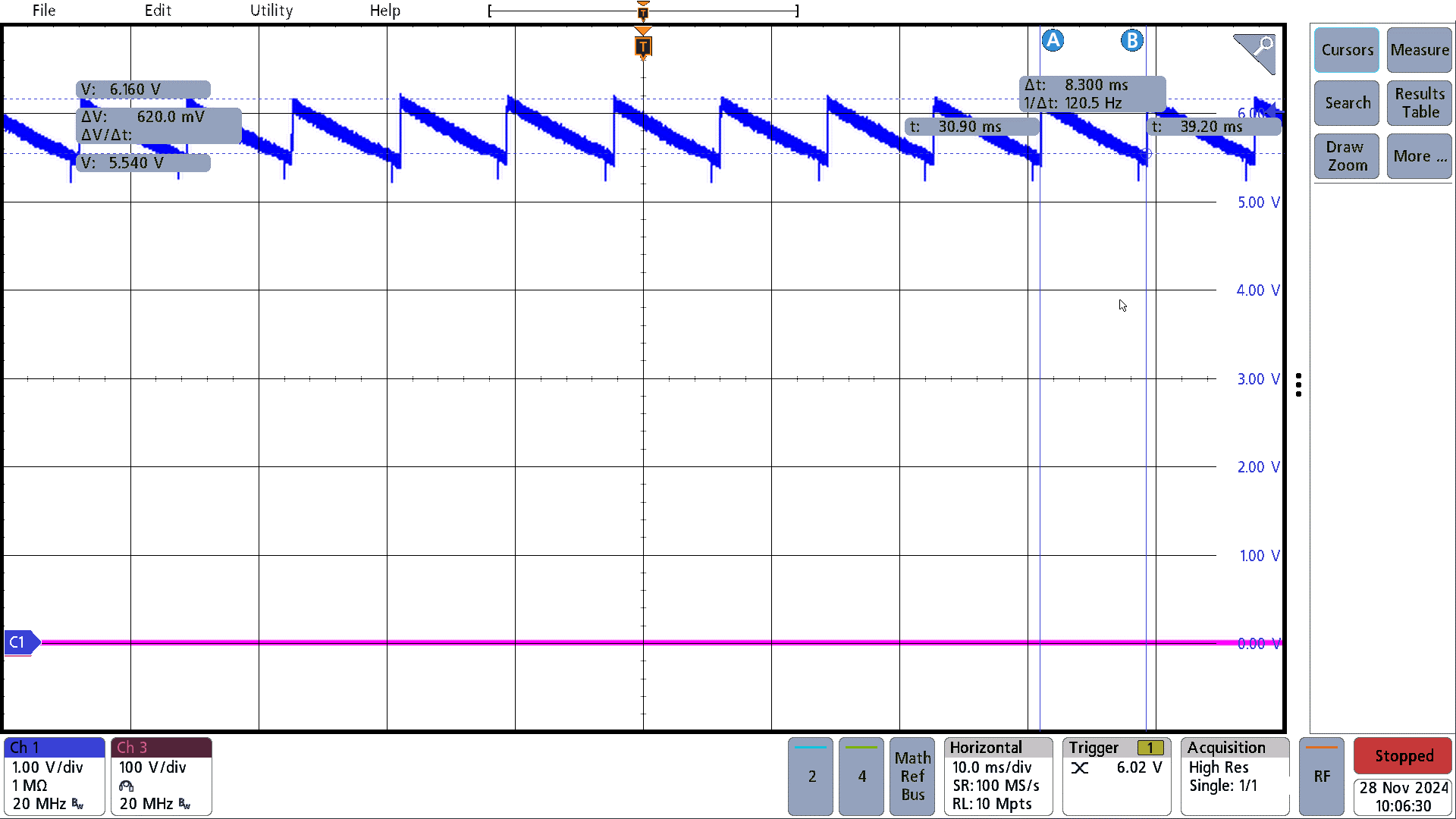 PMP41145 VCC Voltage, 115VAC, Open
                        Load, VCC Charging at Around 120Hz Frequency