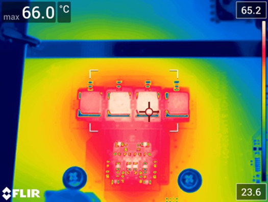 TIDA-020033 Thermal Image of Amplifier
                        Output Inductors With Class-H Disabled