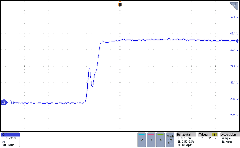 TIDA-010042 Switch Nodes at 40V Input; 24V, 16A Output,
                    rising edge