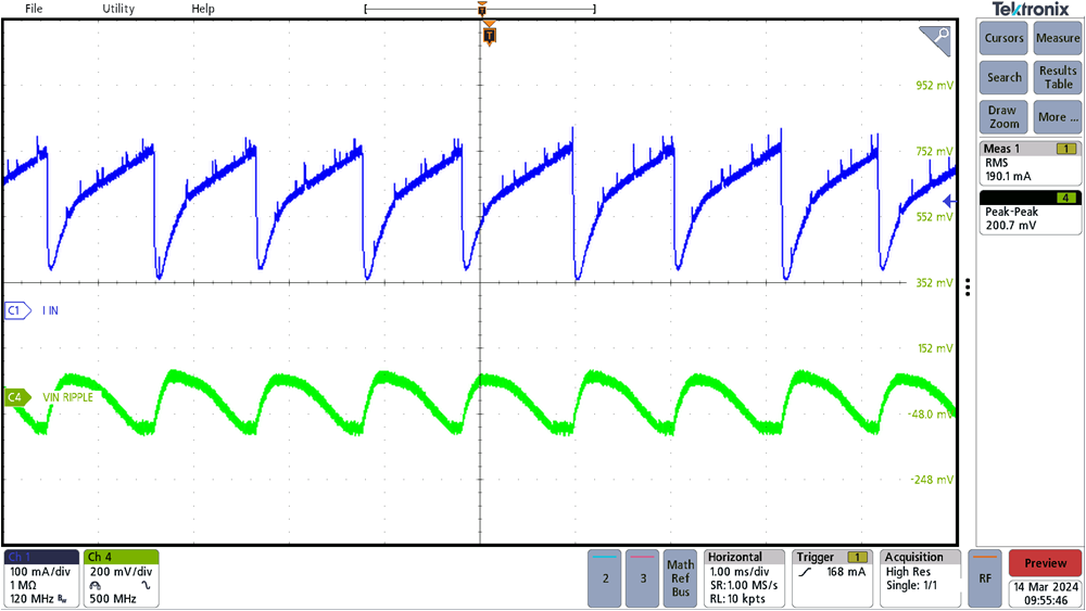 TIDA-010950 DRV8316C Input Current and Input Voltage Ripple During Operation