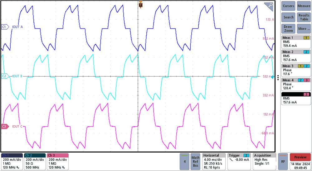 TIDA-010950 DRV8316C Output Current During Motor Operation