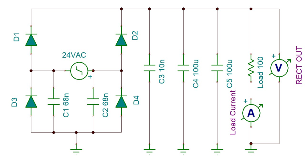 TIDA-010950 24VAC Rectification TINA-TI Simulation Circuit