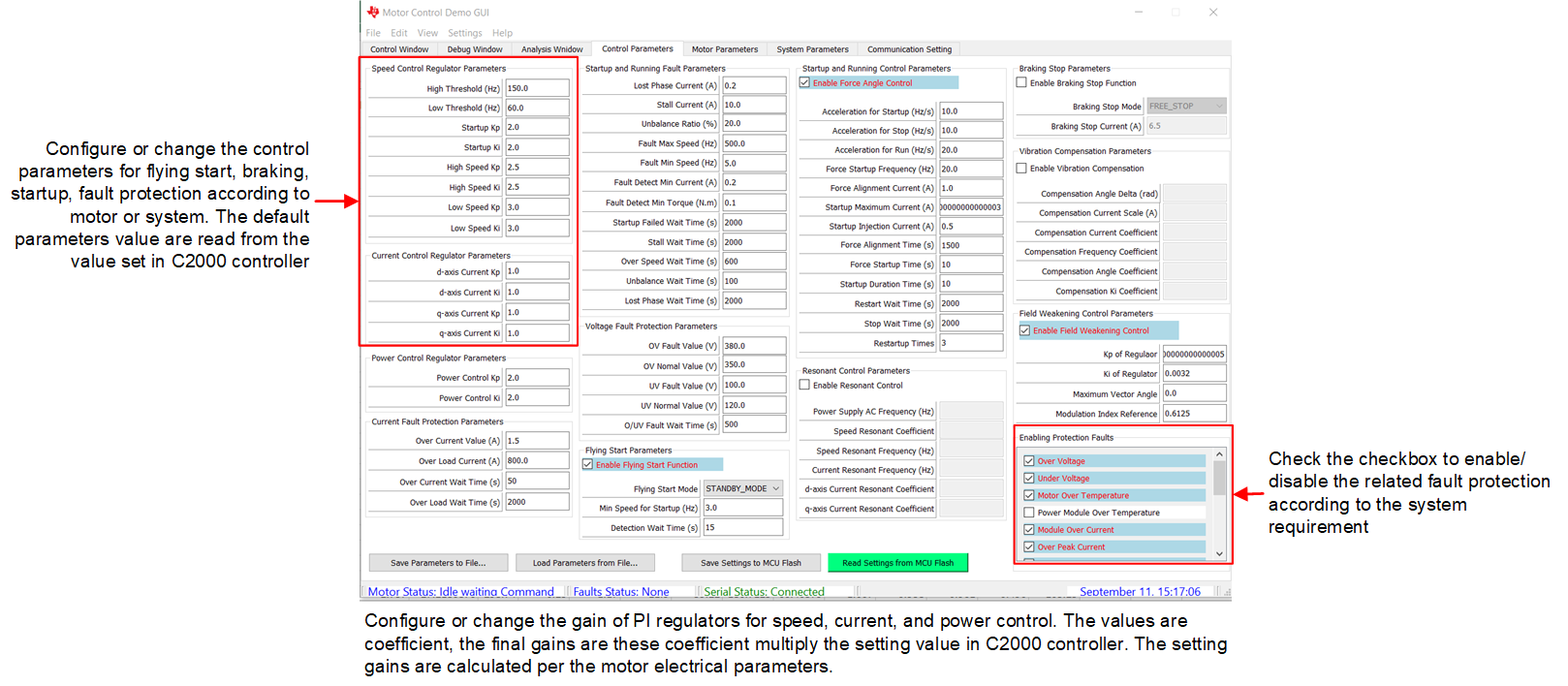 TIDA-010273 Motor Control Parameters and
                    Faults Detection Disable