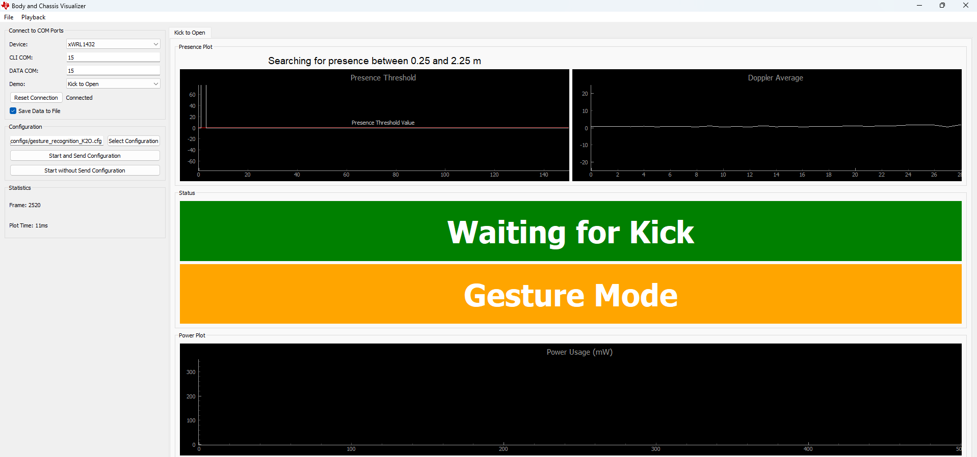 TIDEP-01036 Device is in Gesture
                    Recognition Mode