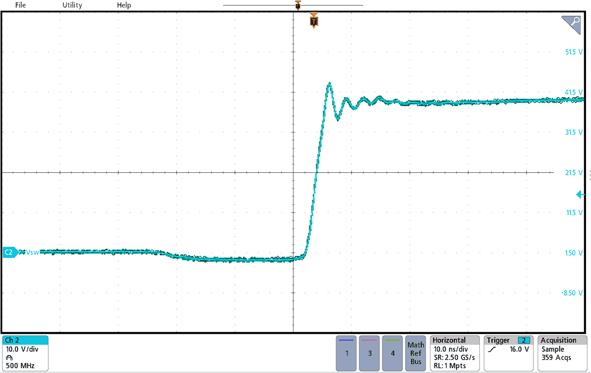 TIDA-010949 Switching Node Waveform Rising Edge With Full Load, Buck Stage