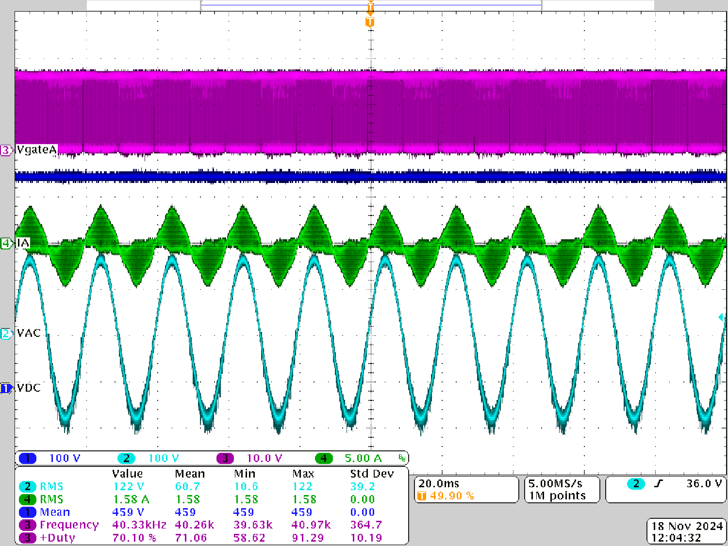 TIDA-010257 Build Level 2: Scope
                            Capture Ia and Va (120VRMS L-N) With iLRef =
                            0.02